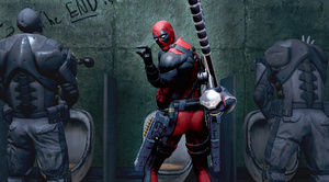 Deadpool in the bathroom